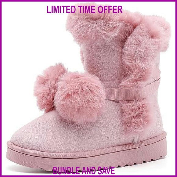 Women's Winter Snow Boots with Pom-Poms Lace-Up Faux Fur Lining